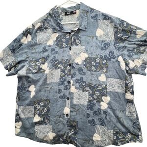 Tapestry Button Up Shirt Womens Plus 30 Patchwork Heart Cottagecore